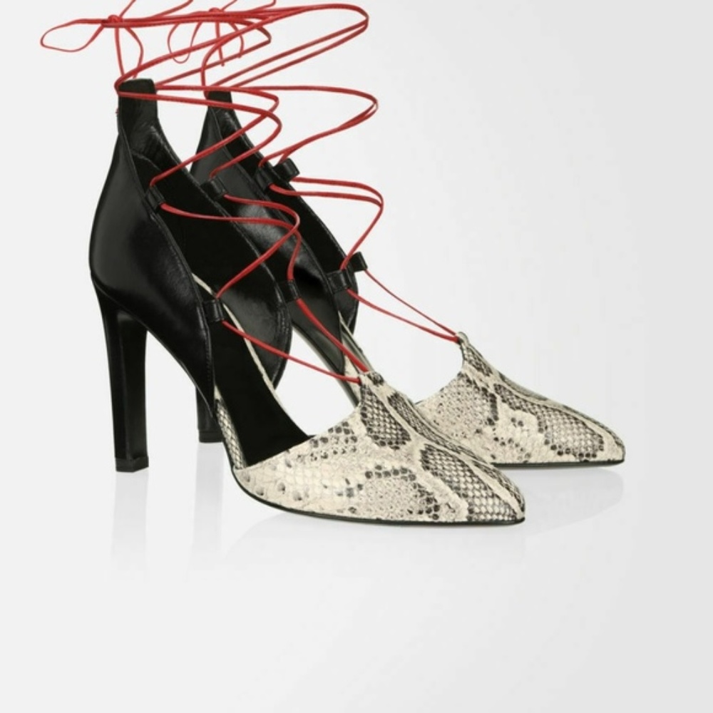 MAX MARA Python-Print Lace-up Leather Pumps 40 /9